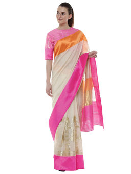 Masaba - Off White Banarasi Double Border Sari With Blouse Piece