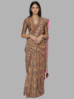 Masaba - Beige Floral Saree With Unstitched Blouse