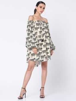 Masaba - Ivory Blooming Cow Off-Shoulder Dress
