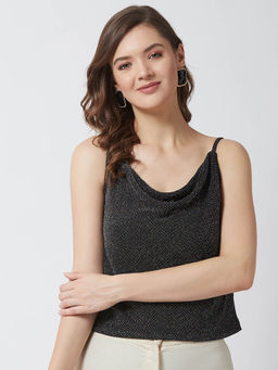 Magre - Black Shimmer Cowl Neck Top
