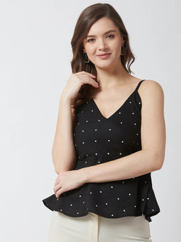 Magre - Black Polka Dot Wrap Peplum Top