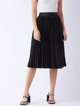Magre - Black Satin Pleated Skirt