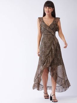 Magre - Brown Ruffle High Low Dress
