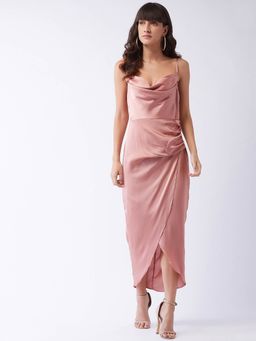 Magre - Rust Satin Cowl Neck Dress