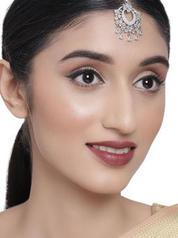 Accessher - Silver Plated Ad Maang Tika Wedding Collection Kundan & Pearls Maangtikka For Women