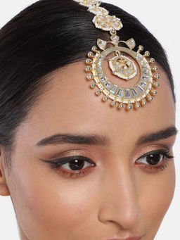 Accessher - Gold-Plated Kundan Maangtikka Wedding Collection Kundan & Pearls Maangtikka For Women