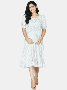 Aaruvi Ruchi Verma - Floral Maternity Dress White