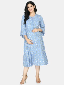 Aaruvi Ruchi Verma - Floral Maternity Dress Blue