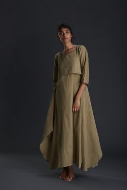 Mati - Khaki Boho Aakaar Dress - Customisable