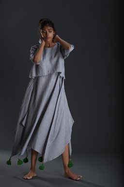 Mati - Light Grey Boho Aakaar Dress - Customisable