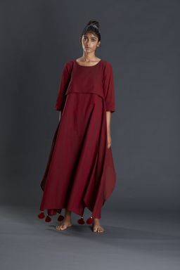 Mati - Maroon Boho Aakaar Dress - Customisable