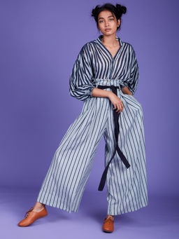 Mati - Powder Blue Stripes Baha Shirt And Pant - Customisable (Set of 2)