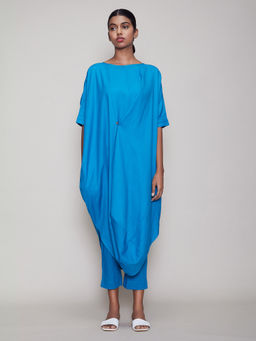 Mati - Cowl Button Tunic and Pant- Blue (Set of 2)