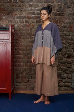 Mati - Grey Colour Block Kaftan Top - Customisable