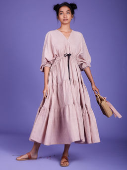 Mati - Baby Pink Stripes Citra Aakaar Dress - Customisable