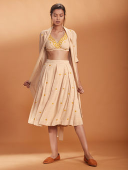 Mati - Off White Bralette With Skirt And Jacket Set Of - Customisable (3)