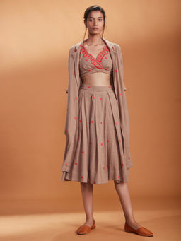 Mati - Khaki Bralette With Skirt And Jacket Set Of - Customisable (3)