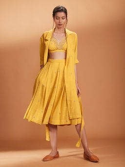 Mati - Yellow Bralette With Skirt And Jacket Set Of - Customisable (3)