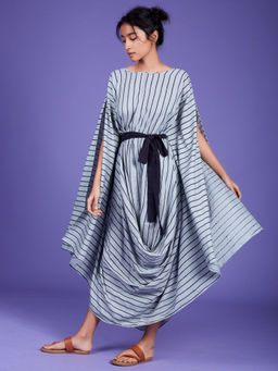 Mati - Powder Blue Stripes Cowl Dress - Customisable
