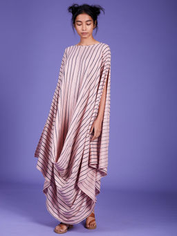 Mati - Baby Pink Stripes Cowl Dress - Customisable