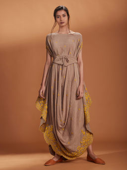 Mati - Khaki Cowl Maxi Dress With Belt - Customisable