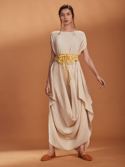 Mati - Off White Cowl Maxi Dress With Belt - Customisable