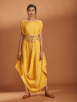 Mati - Yellow Cowl Maxi Dress With Belt - Customisable