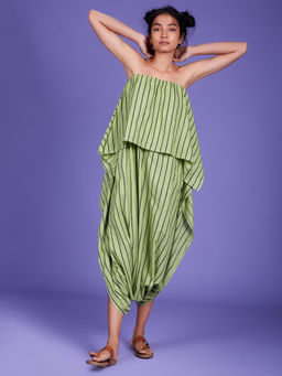 Mati - Light Green Stripes Dhoti Jumpsuit - Customisable