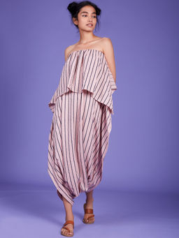 Mati - Baby Pink Stripes Dhoti Jumpsuit - Customisable