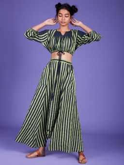 Mati - Light Green Stripes Top And Harem Pant - Customisable (Set of 2)