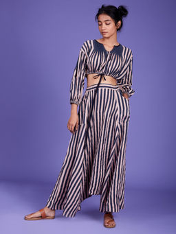 Mati - Baby Pink Stripes Top And Harem Pant - Customisable (Set of 2)