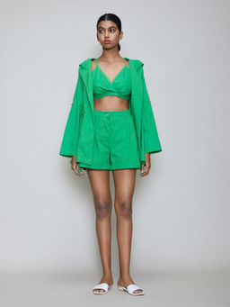 Mati - Hooded Jacket and Bralette with Shorts - Green (Set of 3)
