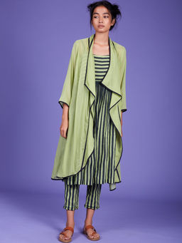 Mati - Light Green Stripes Jana Tunic & Pant With Jacket - Customisable (Set of 3)