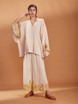 Mati - Off White Kaftan Top With Pant- Customisable - (Set of (2)