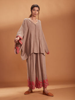 Mati - Khaki Kaftan Top With Pant- Customisable - (Set of (2)