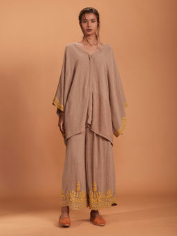 Mati - Khaki Kaftan Top With Pant- Customisable - (Set of (2)