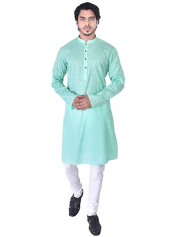 Manthan - Turquoise Cotton Blend Kurta For Men