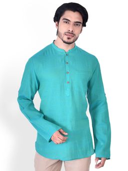 Manthan - Green Cotton Blend Short Kurta For Men