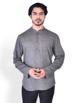 Manthan - Grey Cotton Blend Short Kurta For Men