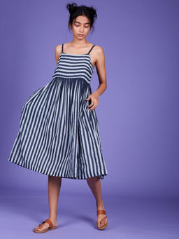 Mati - Powder Blue Stripes Anika Aakaar Dress - Customisable