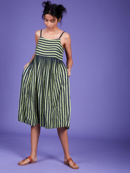 Mati - Light Green Stripes Anika Aakaar Dress - Customisable