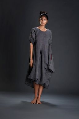 Mati - Charcoal Handloom Ooch Neech Aakaar Dress - Customisable