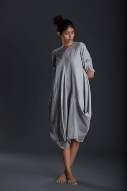 Mati - Light Grey Handloom Ooch Neech Aakaar Dress - Customisable