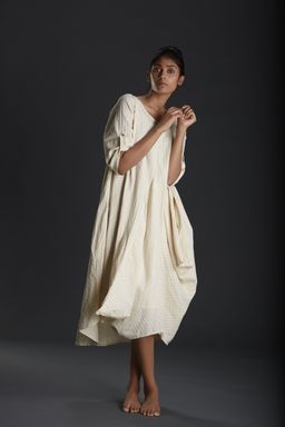 Mati - Oatmeal Handloom Ooch Neech Aakaar Dress - Customisable