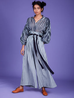 Mati - Powder Blue Stripes Paper Bag Pant - Customisable