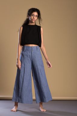 Mati - Blue Textured Pleated Pant Aakaar - Customisable