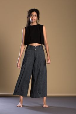 Mati - Charcoal Textured Pleated Pant Aakaar - Customisable