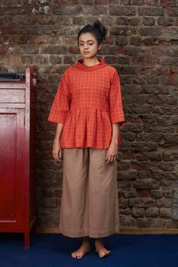 Mati - Orange Ribbed Pleated Top - Customisable