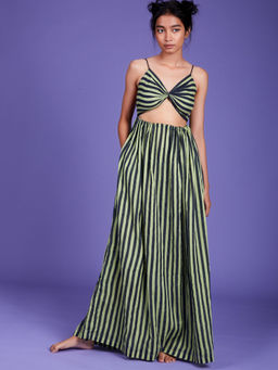 Mati - Light Green Stripes Saya Maxi Dress - Customisable