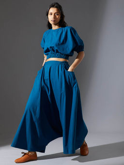 Mati - Blue Solid Pant and Top (Set of 2)